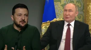 Владимир Зеленский и Владимир Путин во время переговоров в Женеве